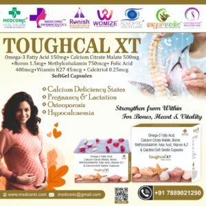 TOUGHCAL XT - Omega -3 Fatty Acid CalciumCitrate Malate Boron Methylcobalamin Folic Acid Vitamin K27 and Calcitriol Softgel Capsules